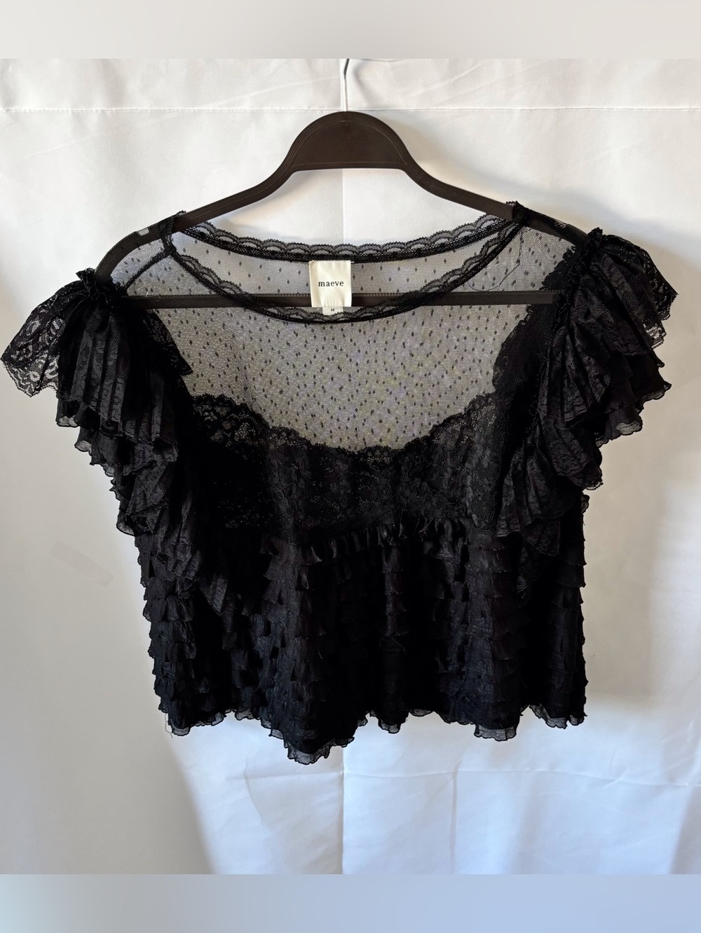 Maeve Sheer Ruffle Lace Top